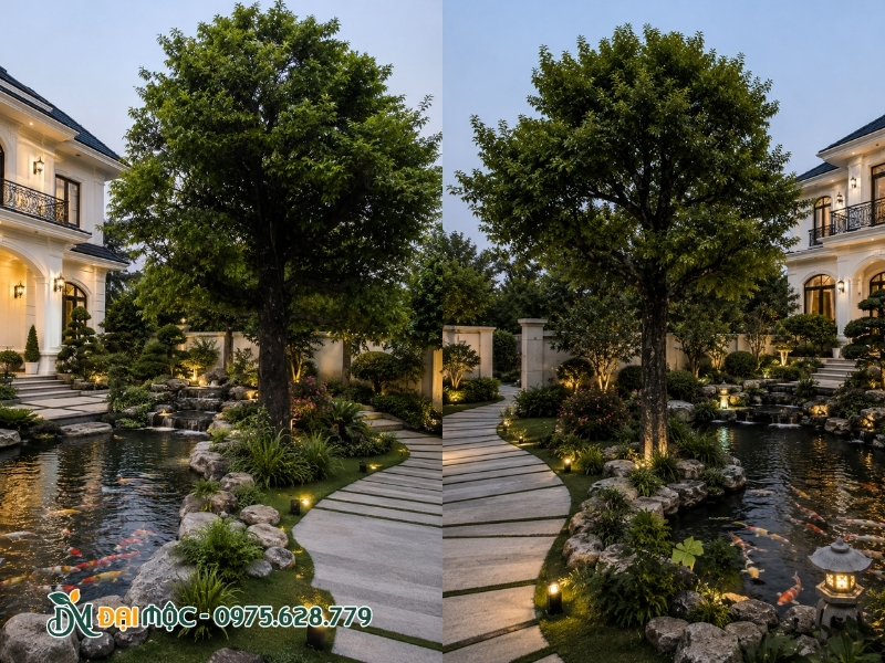 Cây thị cổ thụ trồng cạnh hồ cá koi